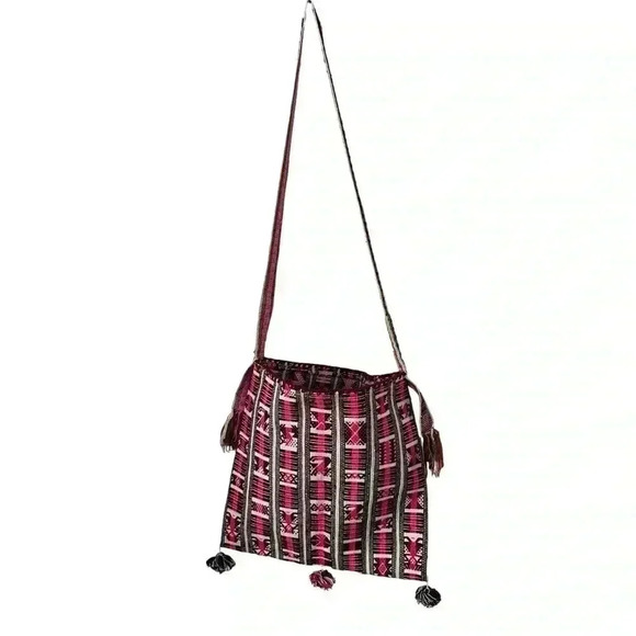 Handmade Crossbody Aztec Western Messenger Bag Llama Tribal Boho Pink‎ Purse - Picture 2 of 5